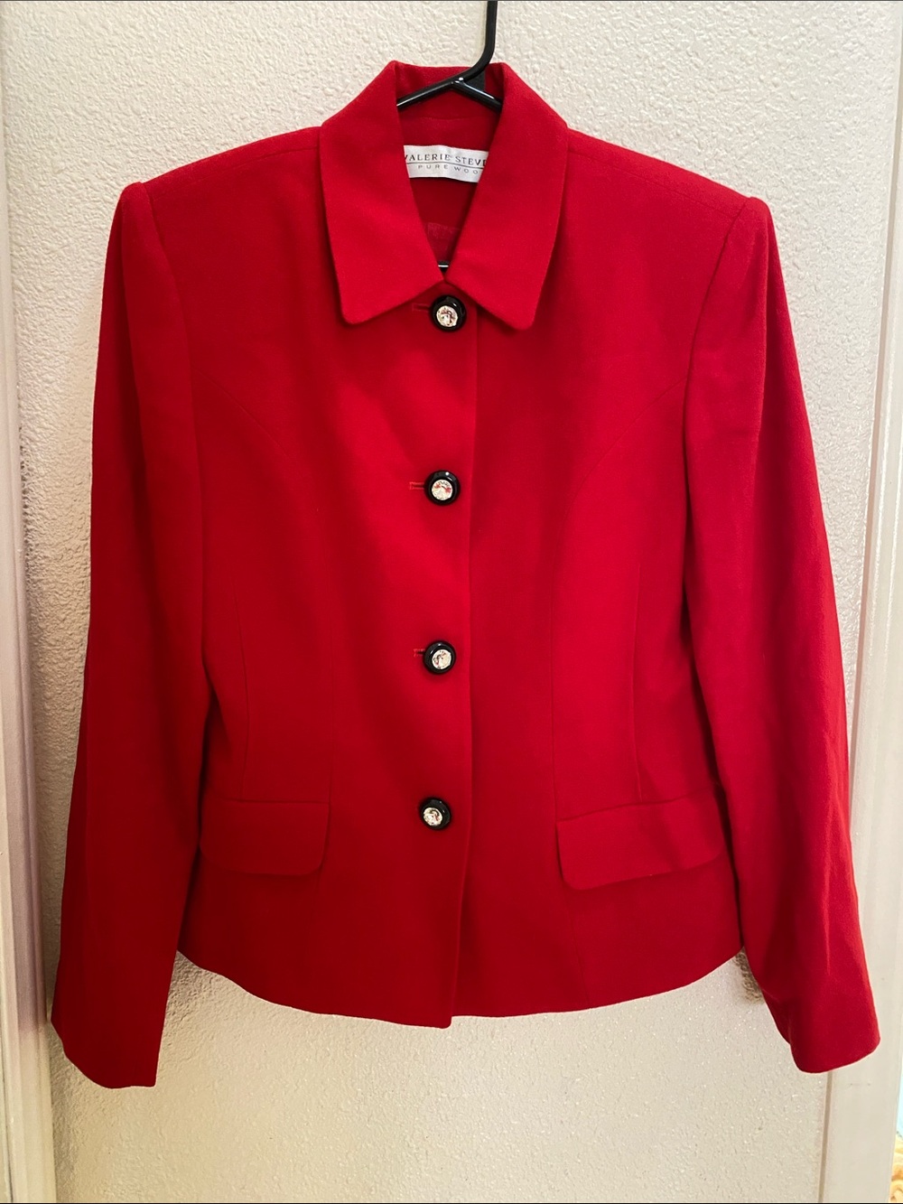 Valerie Stevens Vintage Vibrant Red Tailored Button Blazer and Skirt size 4